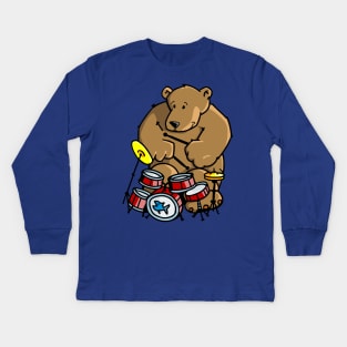 Groovy Drummer Bear Kids Long Sleeve T-Shirt